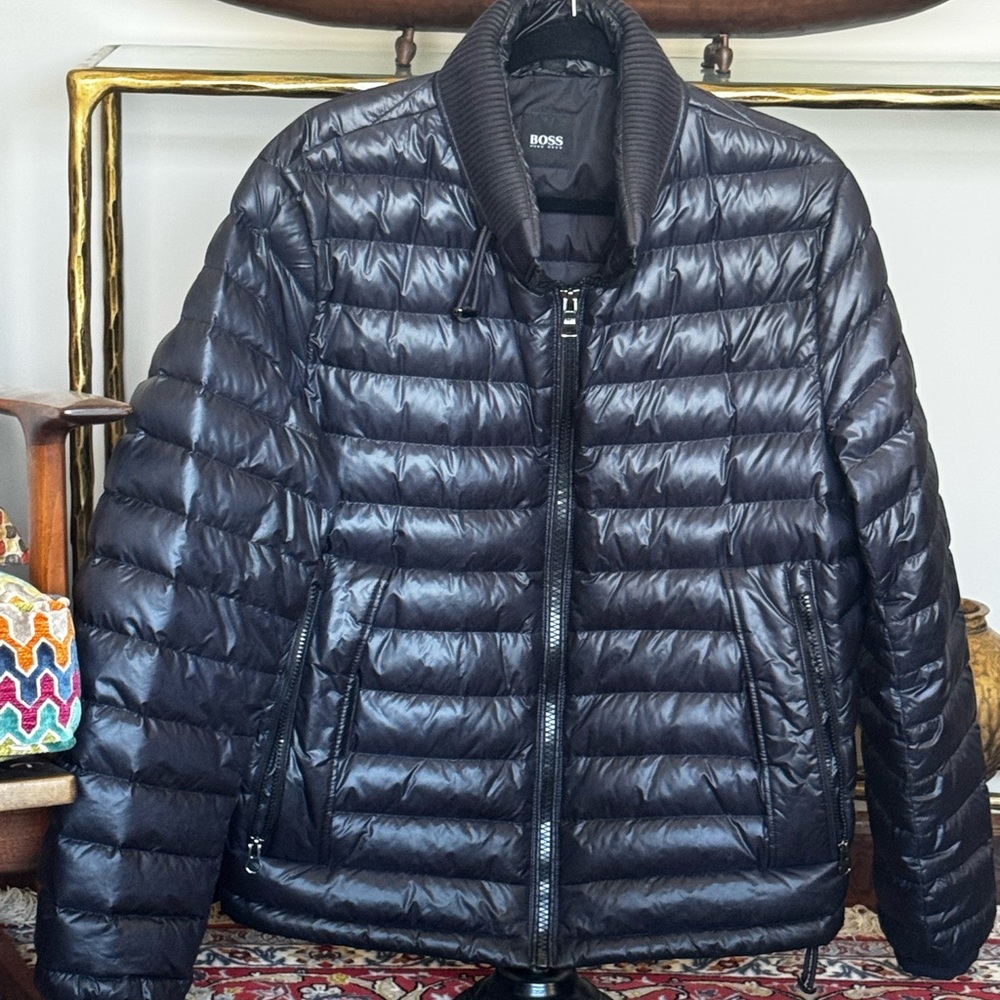 BOSS Men’s Down Jacket 40R Water-Repellent Windproof Drawstring Hem